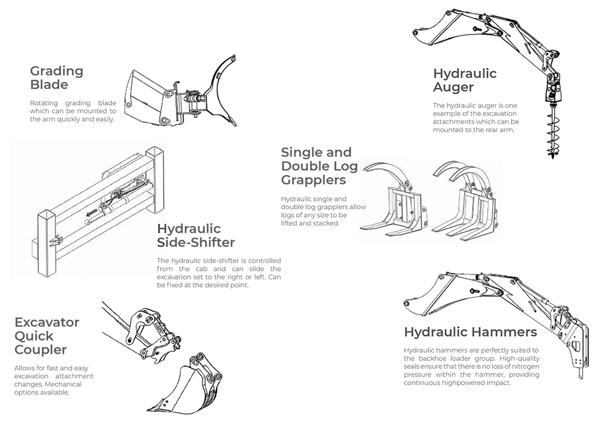 mst m542 backhoe loader attachments